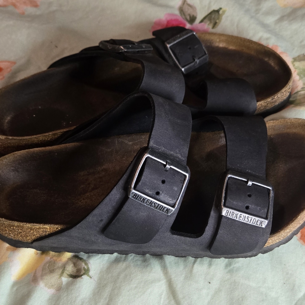 Birkenstock Arizona  Black Leather Sandals Womens Size 9